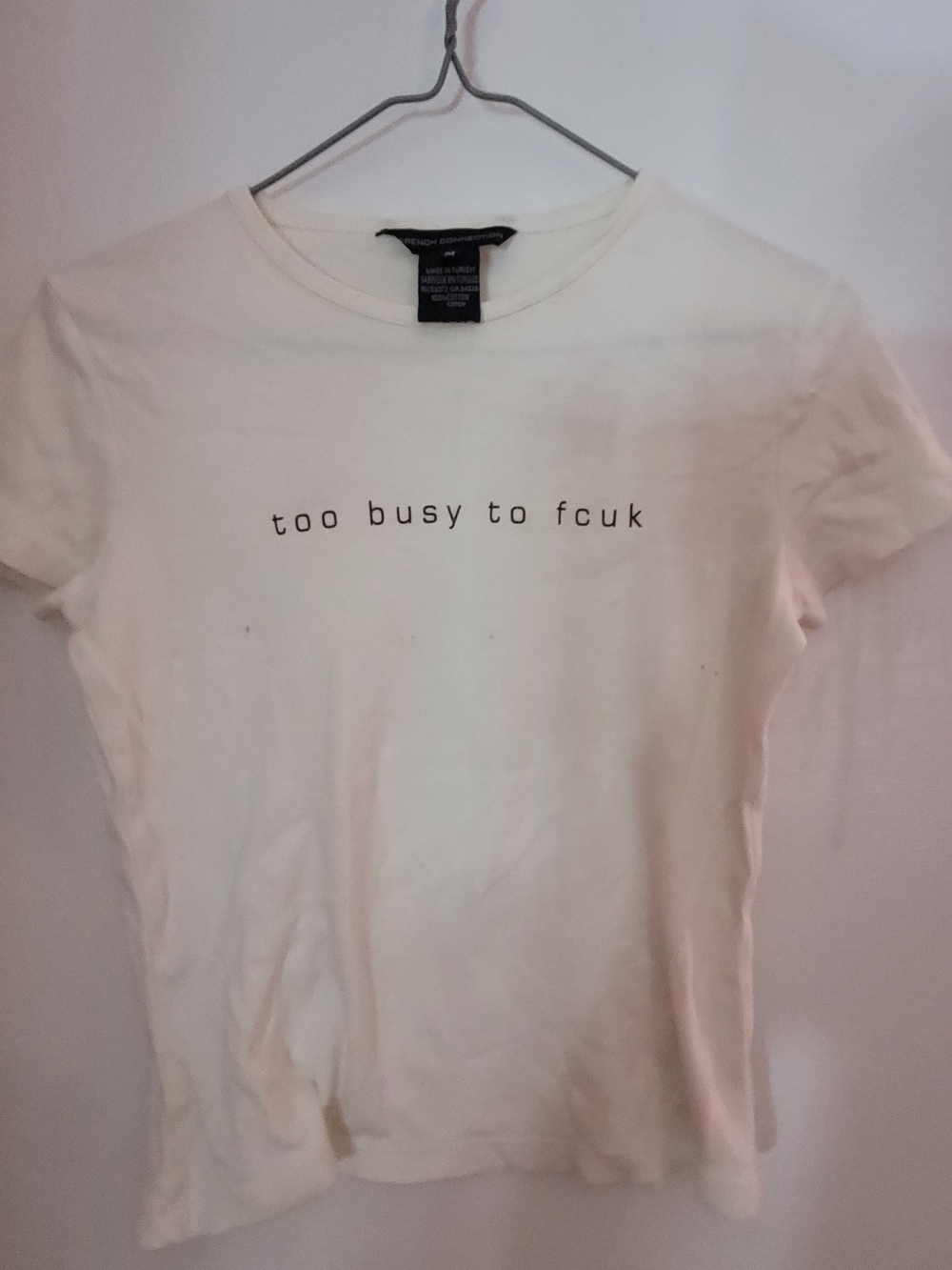 French Connection - Women’s Cream Graphic Tee - Too Busy to Fcuk